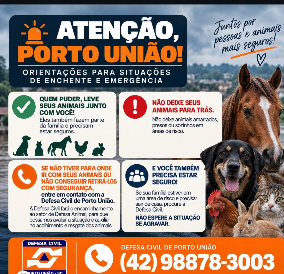 Porto União reforça atendimento a famílias e animais diante da enchente