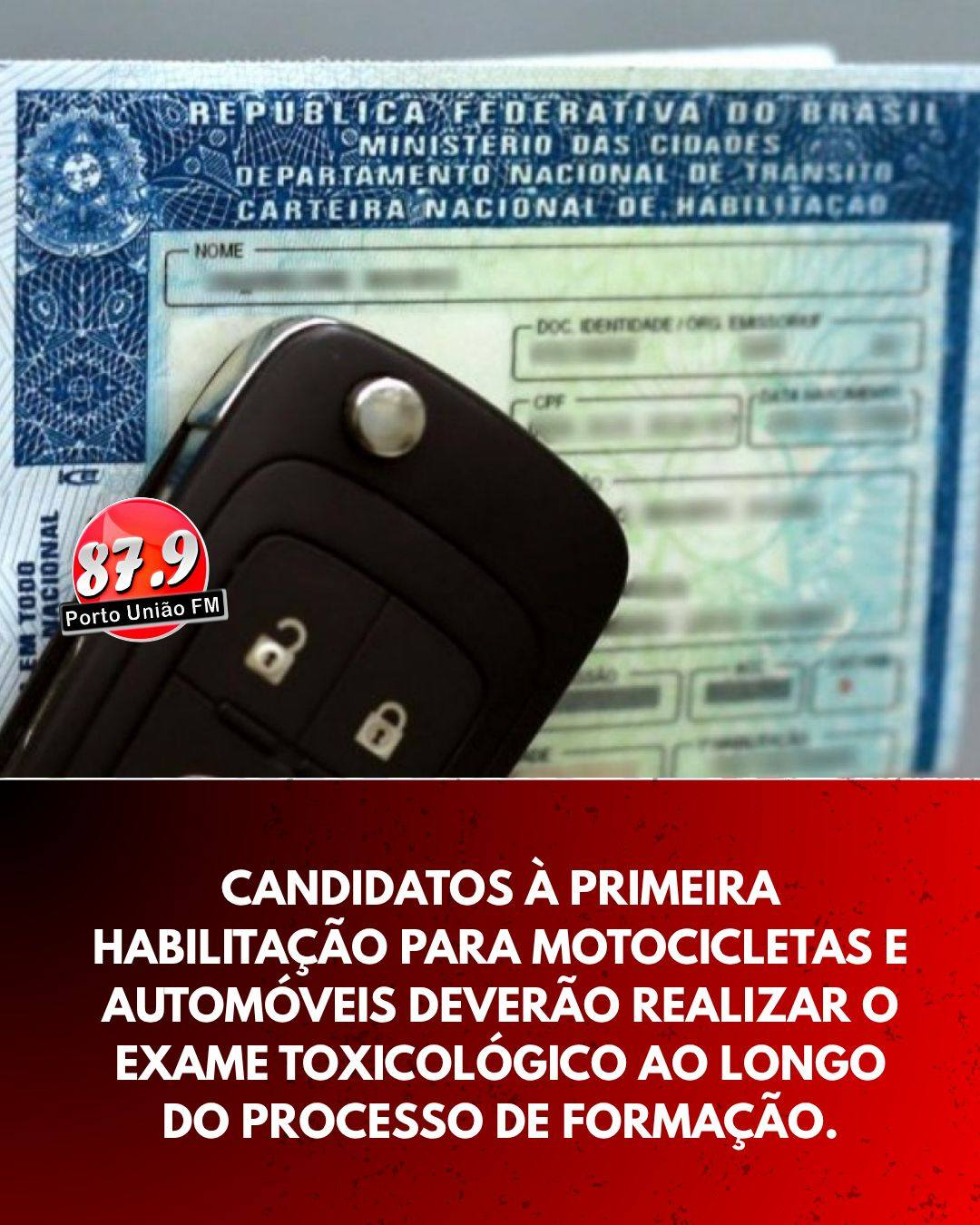 O Departamento Estadual de Trânsito de Santa Catarina (Detran/SC) passará a exigir, a partir de 1º de junho de 2026, a realização de exame toxicológico para candidatos que iniciarem processos de primeira habilitação nas categorias A e B.