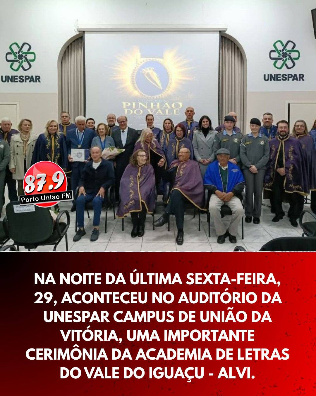 Academia de Letras do Vale do Iguaçu celebra 26 anos e homenageia personalidades com a Comenda Pinhão do Vale.