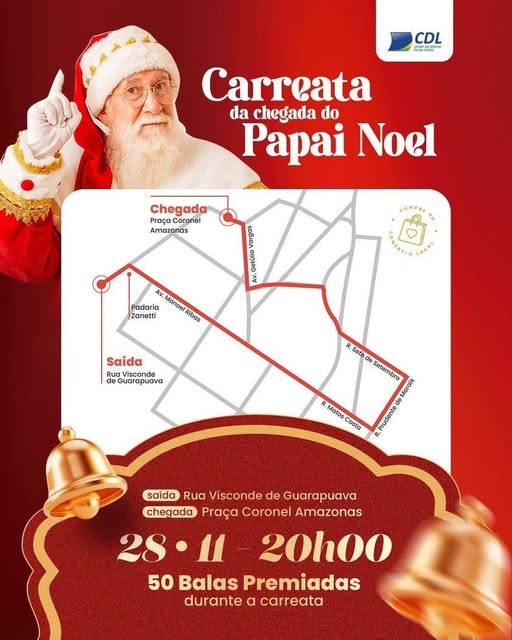 A data mais aguardada do ano se aproxima, e com ela a tradicional chegada do Papai Noel da CDL – Câmara de Dirigentes Lojistas de União da Vitória e Porto União.