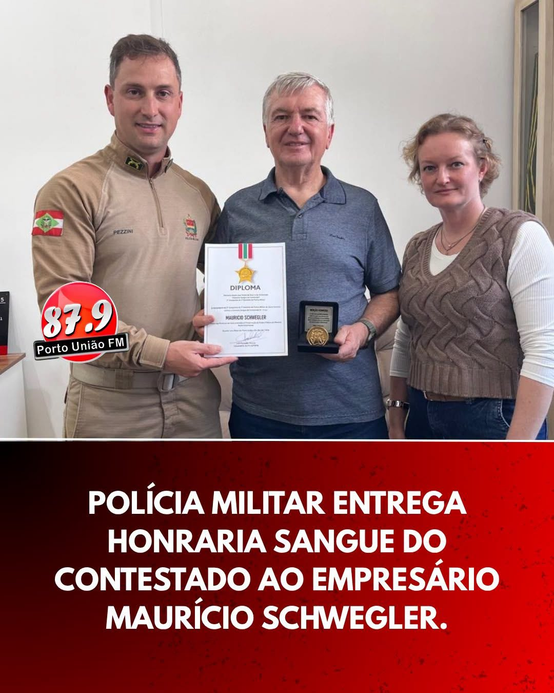 A Polícia Militar entregou, nesta quinta-feira (1º de outubro), a Honraria Sangue do Contestado ao empresário Maurício Schwegler.