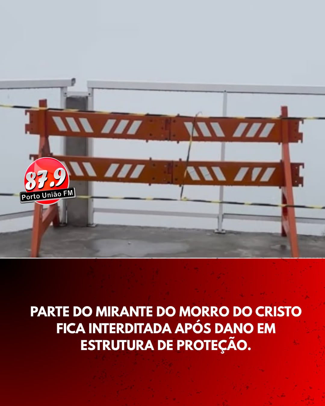 Parte do mirante do Morro do Cristo, em União da Vitória, foi interditada após um dos vidros de proteção da estrutura ser danificado