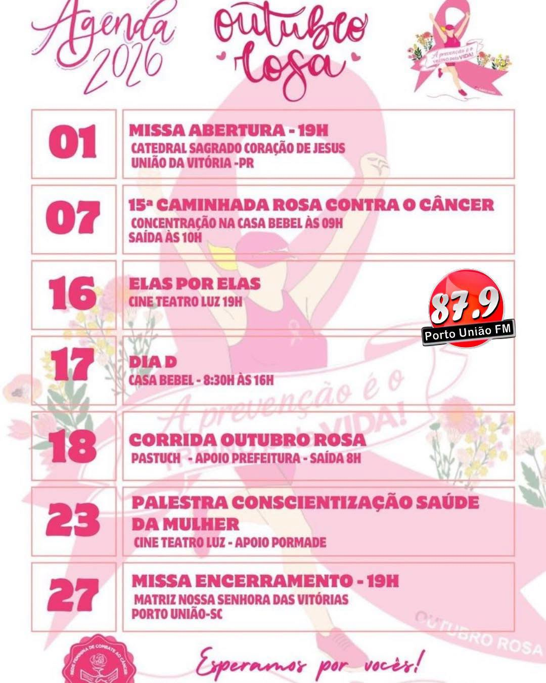 Rede Feminina divulga programação do Outubro Rosa 2026 em União da Vitória e Porto União