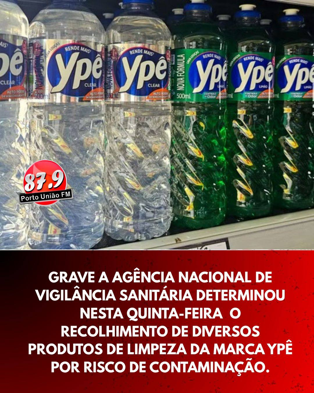 A Agência Nacional de Vigilância Sanitária determinou nesta quinta-feira (7) o recolhimento de diversos produtos de limpeza da marca Ypê,